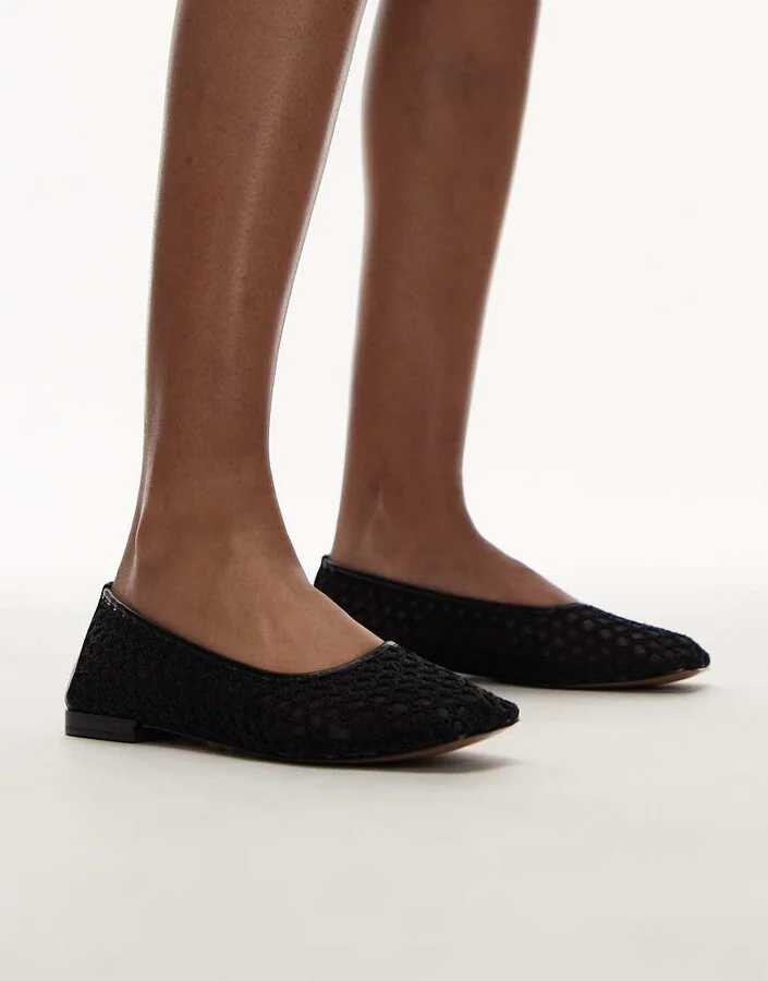 Topshop Amara crochet mesh ballet flats in black - Image 4