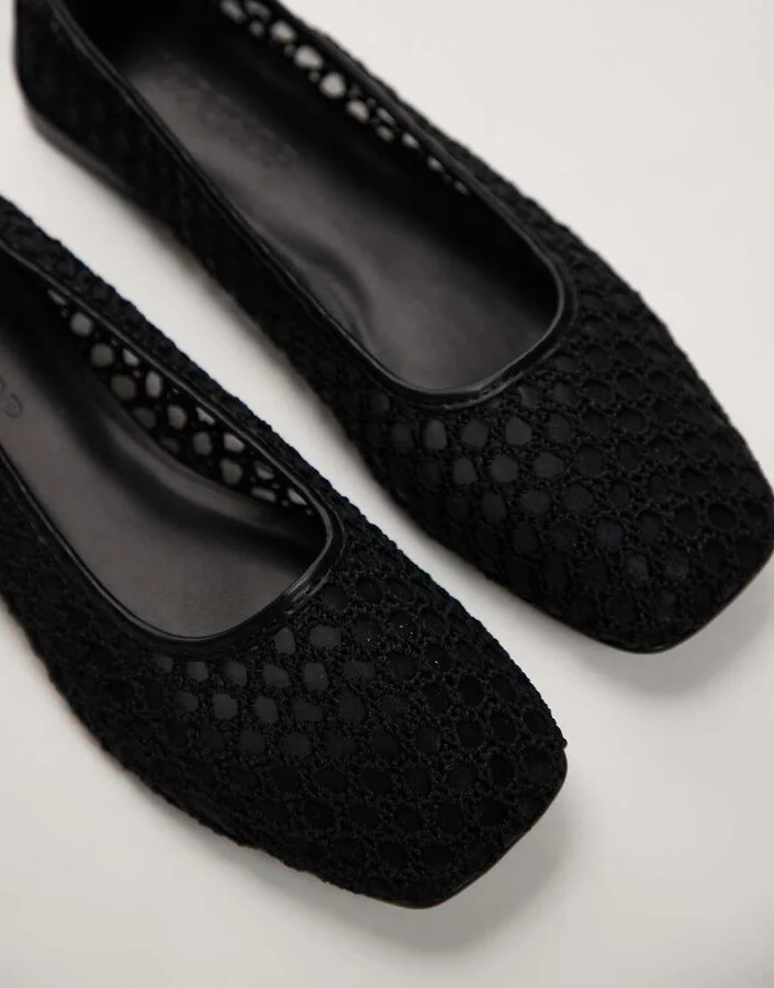 Topshop Amara crochet mesh ballet flats in black