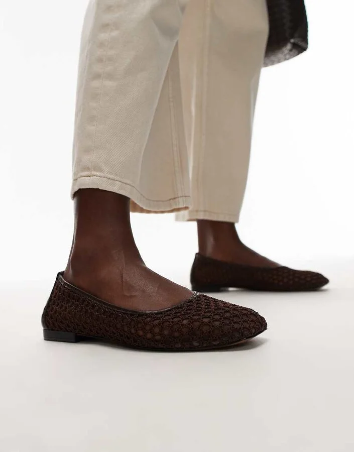 Topshop Amara crochet mesh ballet in chocolate - Image 2