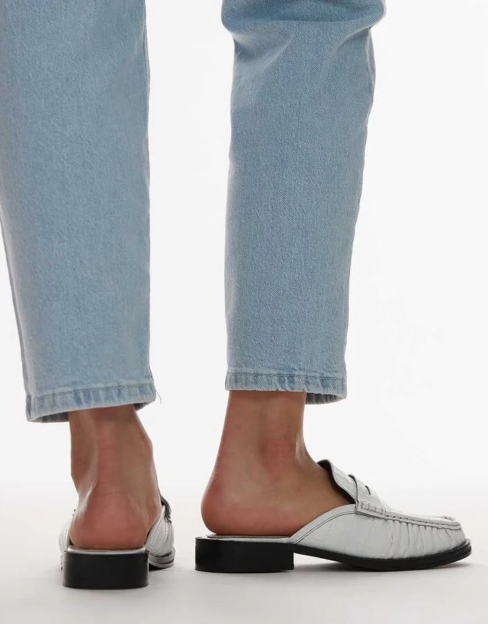 Topshop Anna leather flat shoe mules in white - Image 3
