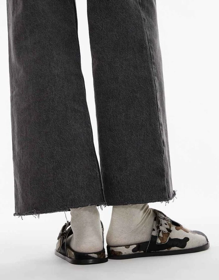 Topshop Annie leather buckle clogs in cow pony - Image 2