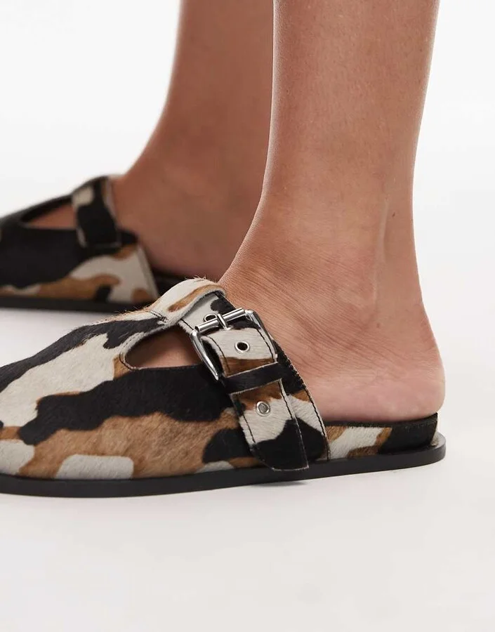 Topshop Annie real leather buckle clog in cow pony - Image 3