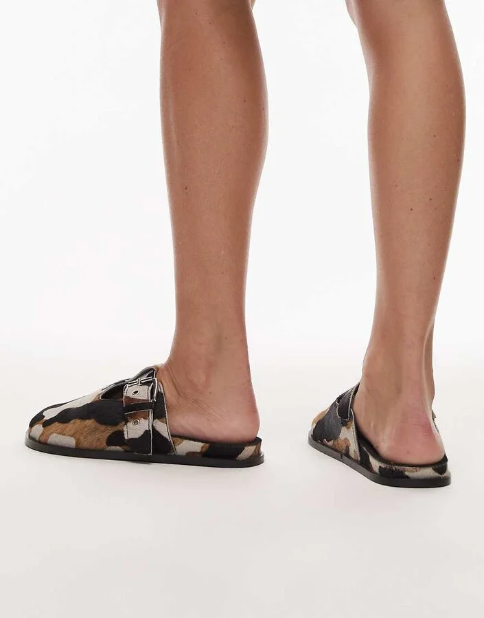 Topshop Annie real leather buckle clog in cow pony - Image 4