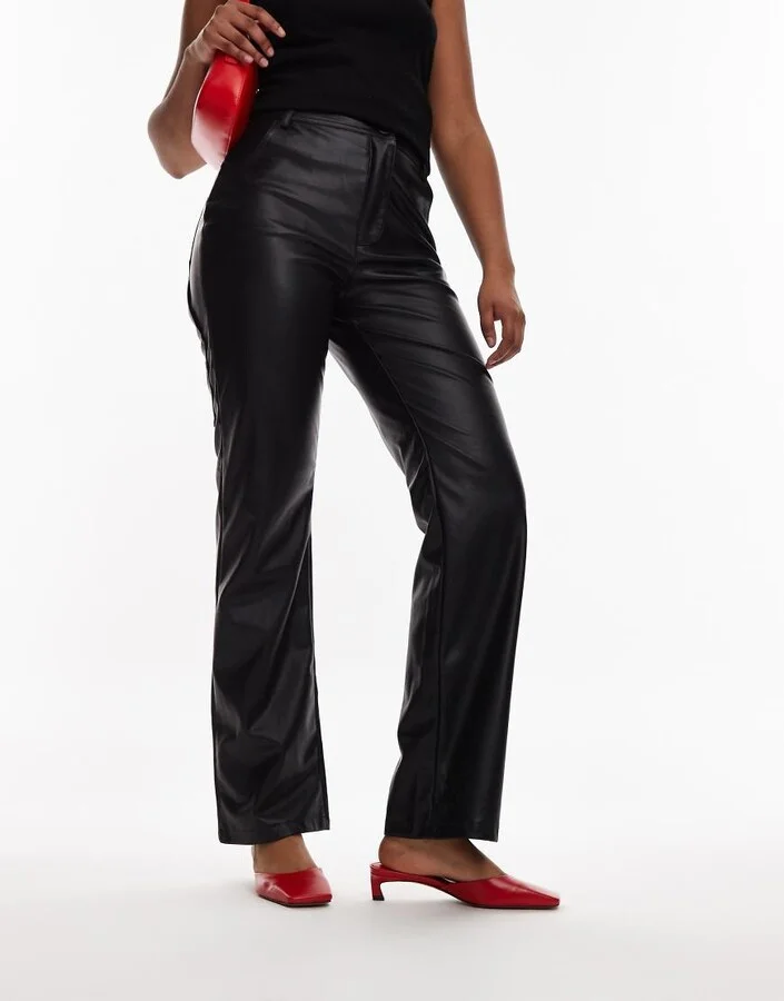 Topshop Audrey premium leather mid heeled square toe mules in red - Image 3