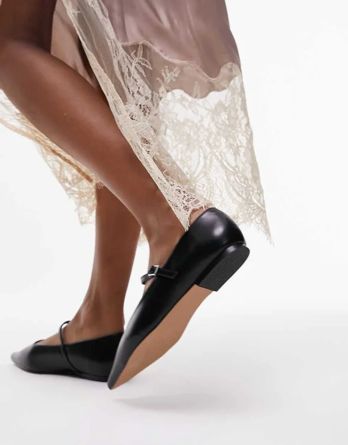 Topshop Ava pointed toe ballet flat shoes in black - Image 3