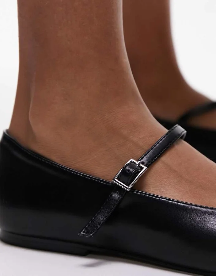 Topshop Ava pointed toe ballet flat shoes in black - Image 4