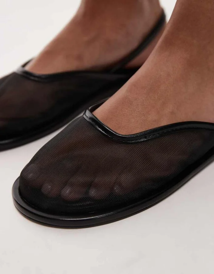 Topshop Bailey mesh slingback ballet flats in black - Image 3