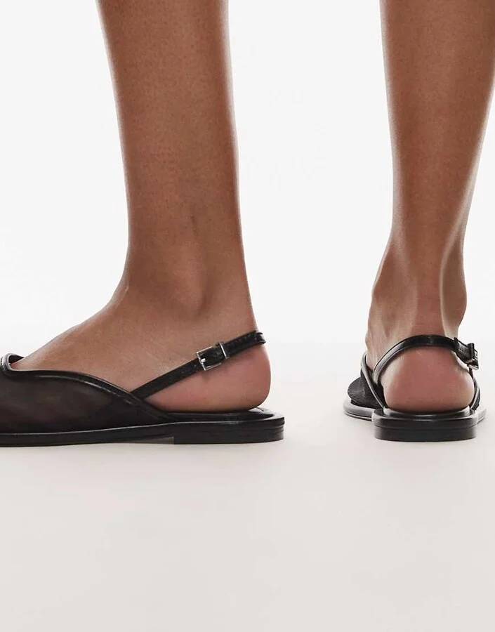 Topshop Bailey mesh slingback ballet flats in black - Image 4