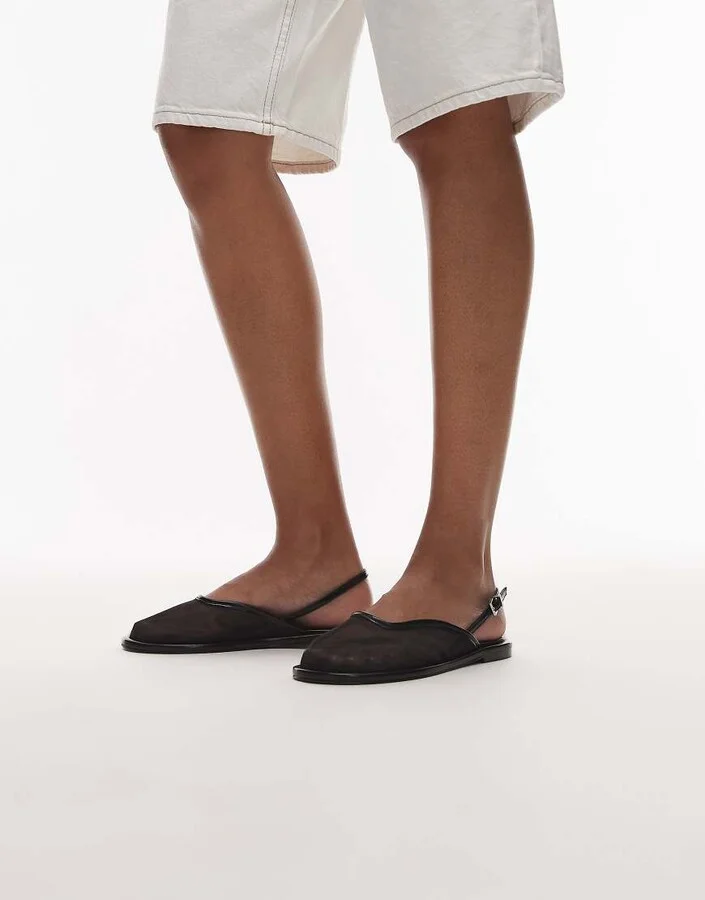 Topshop Bailey mesh slingback ballet flats in black