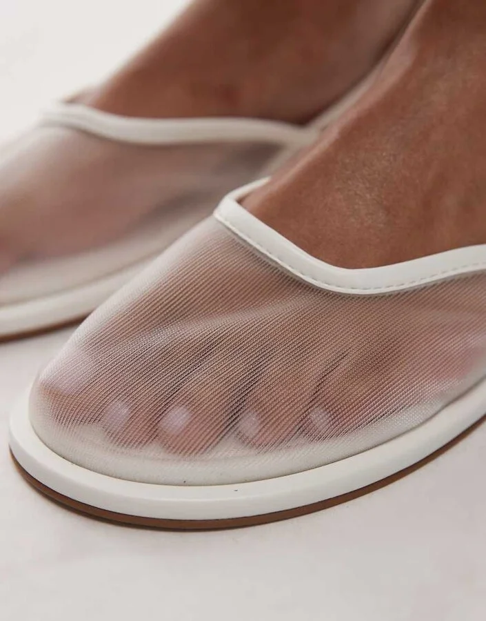 Topshop Bailey mesh slingback ballet flats in white - Image 2