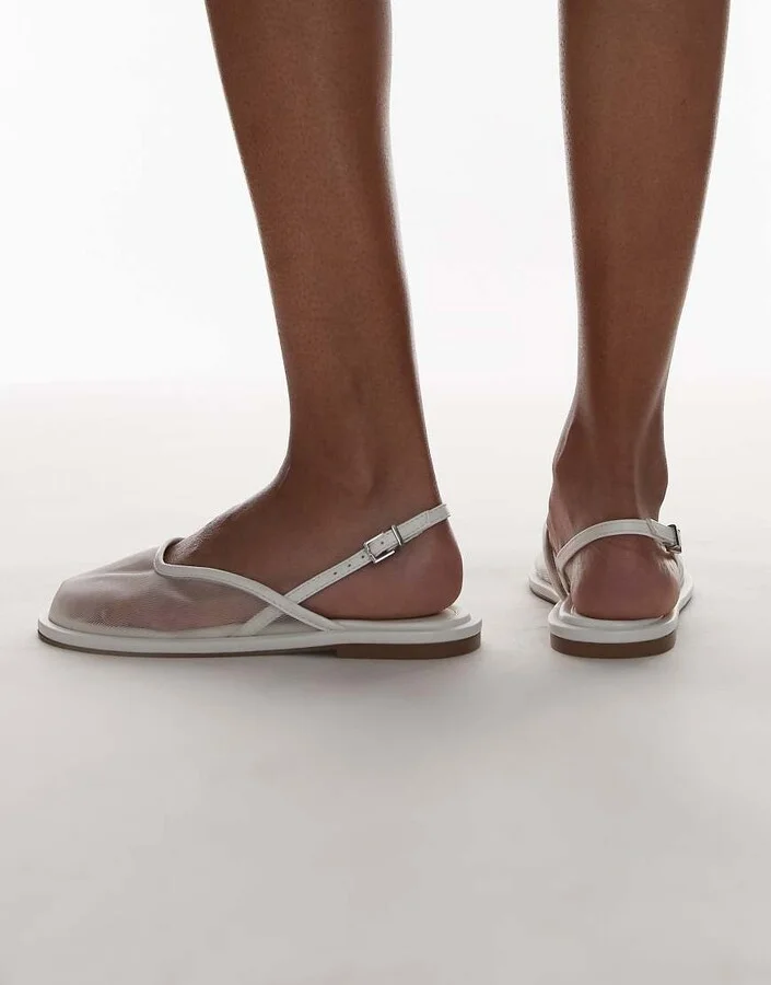 Topshop Bailey mesh slingback ballet flats in white - Image 3