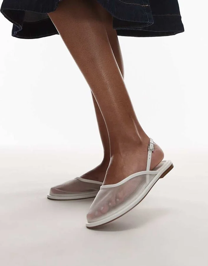 Topshop Bailey mesh slingback ballet flats in white - Image 4