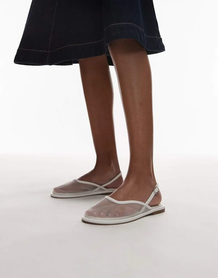 Topshop Bailey mesh slingback ballet flats in white