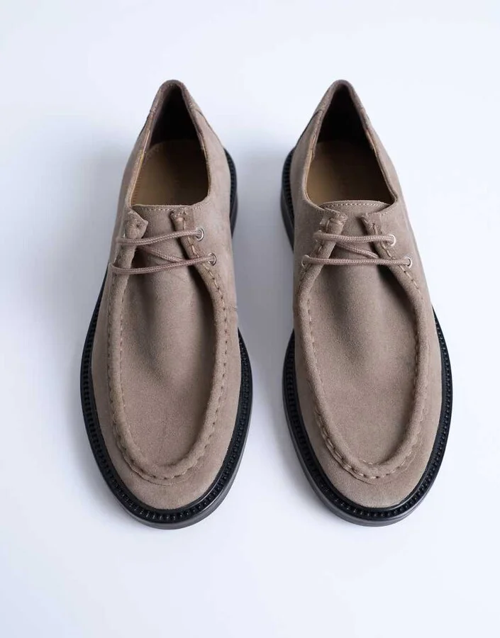 Topshop Banks real suede leather lace up shoes in taupe - Image 2