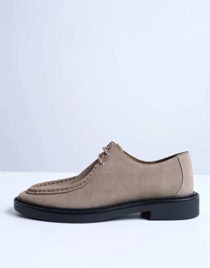 Topshop Banks real suede leather lace up shoes in taupe - Image 3