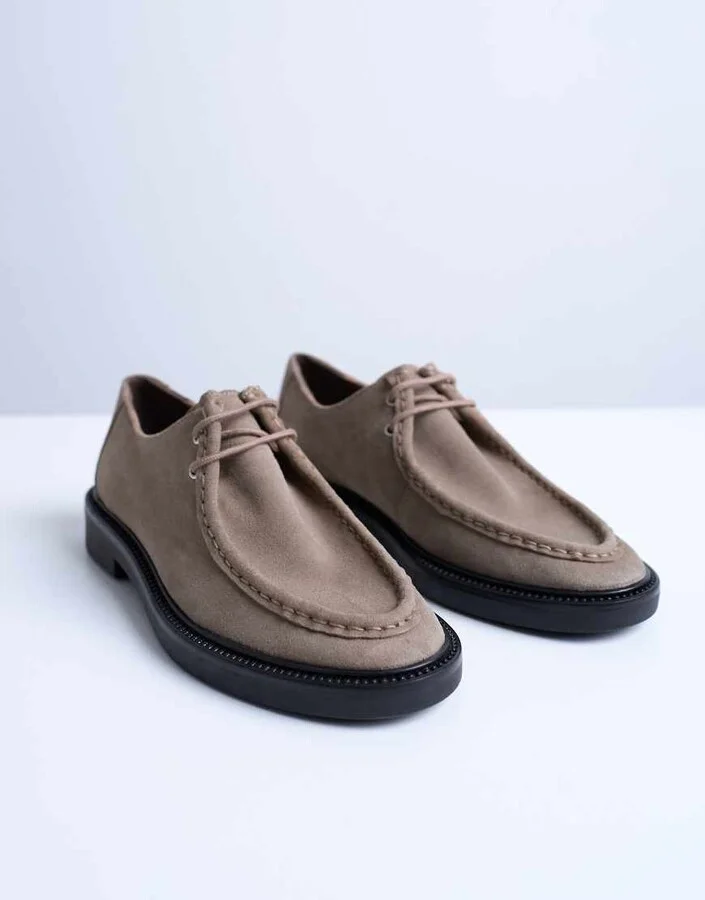 Topshop Banks real suede leather lace up shoes in taupe