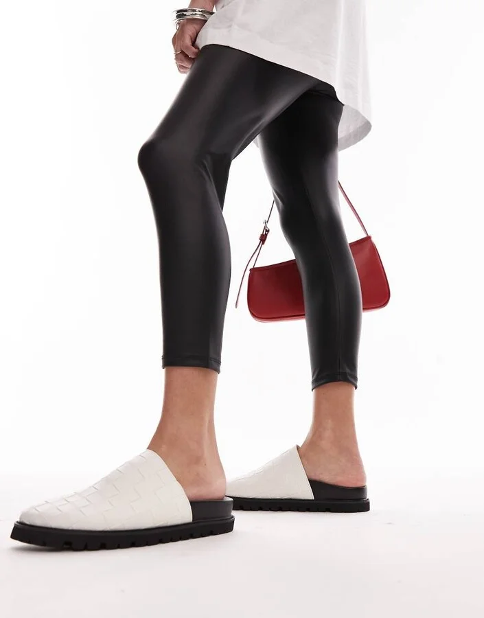 Topshop Beau woven mules in white