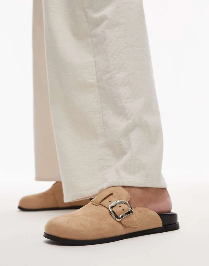 Topshop Beck clog in tan suede
