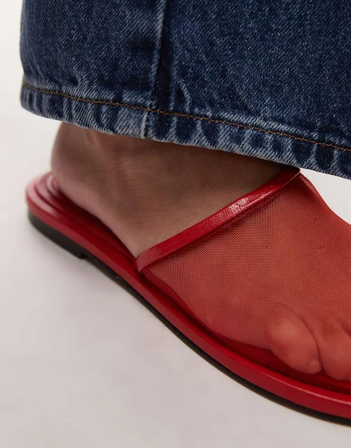 Topshop Bella mesh mules in red - Image 4
