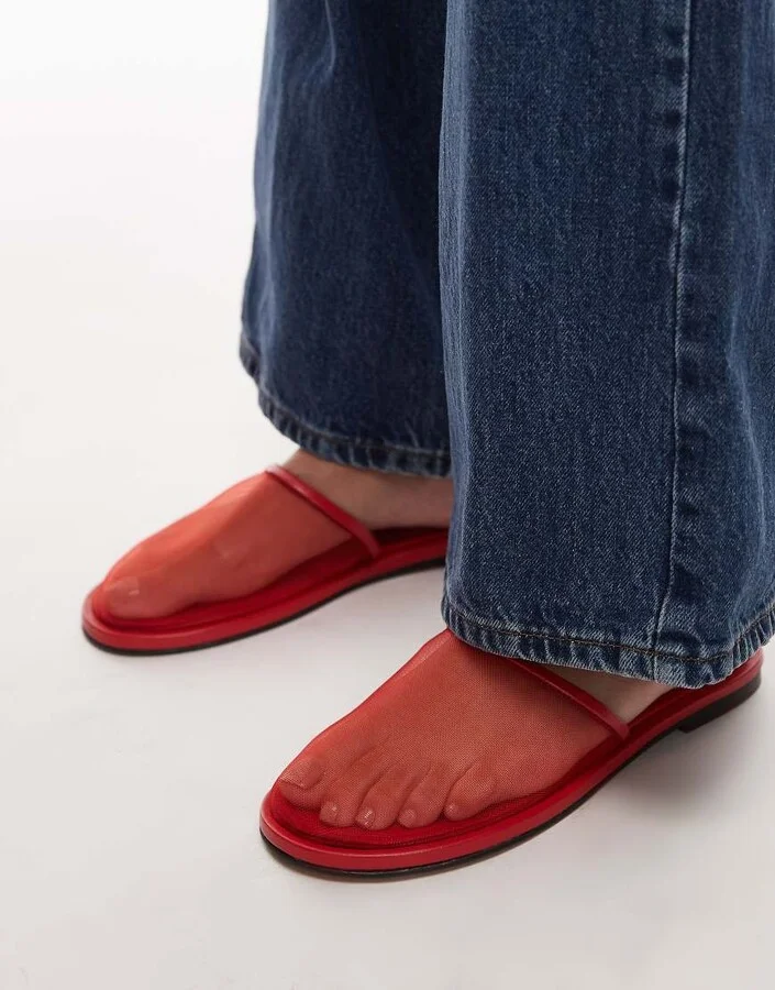 Topshop Bella mesh mules in red