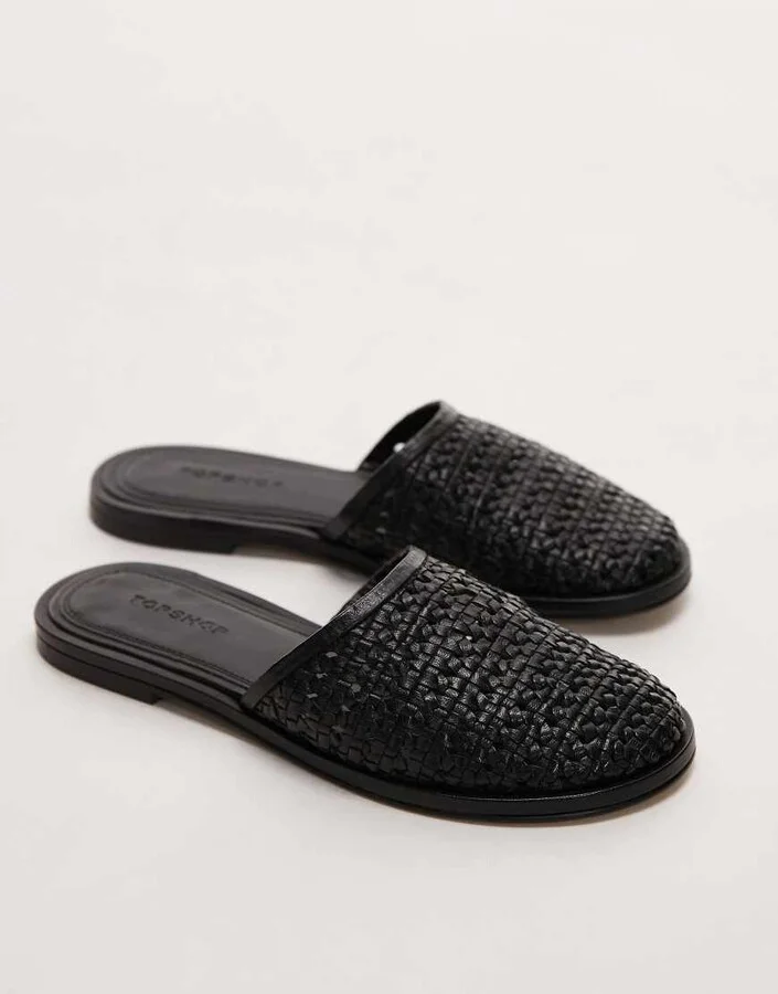 Topshop Bobby leather woven clogs in black - Image 2
