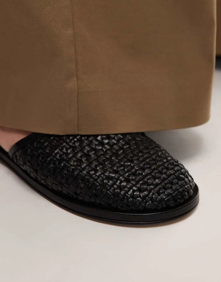 Topshop Bobby leather woven clogs in black - Image 4
