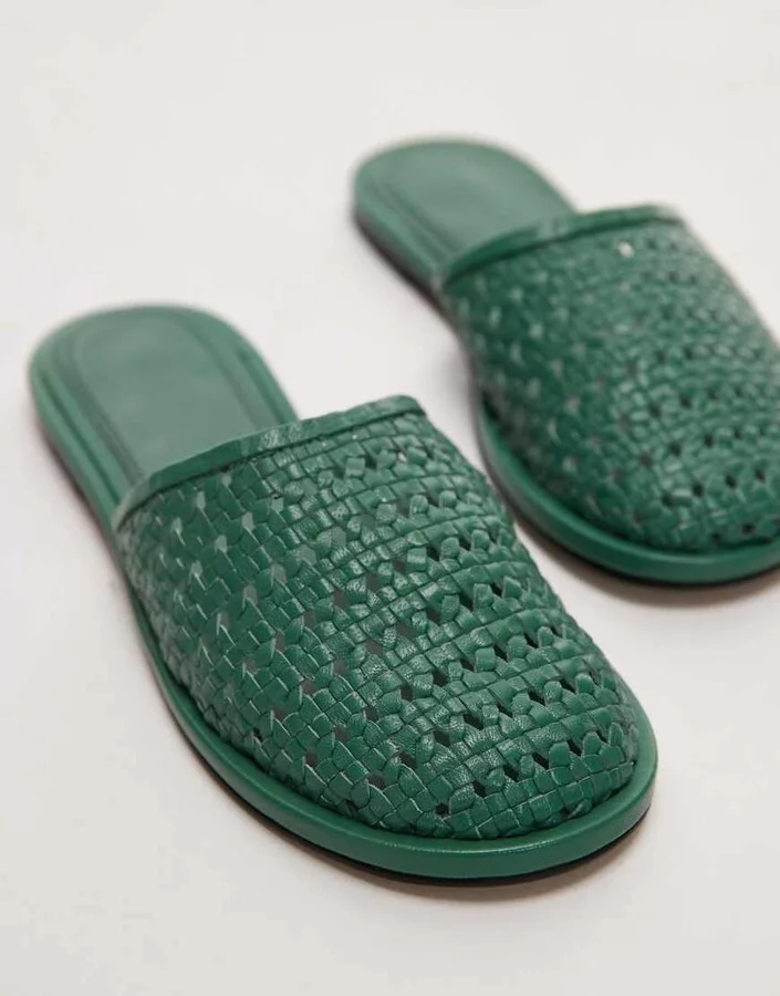 Topshop Bobby leather woven clogs in green - Image 2