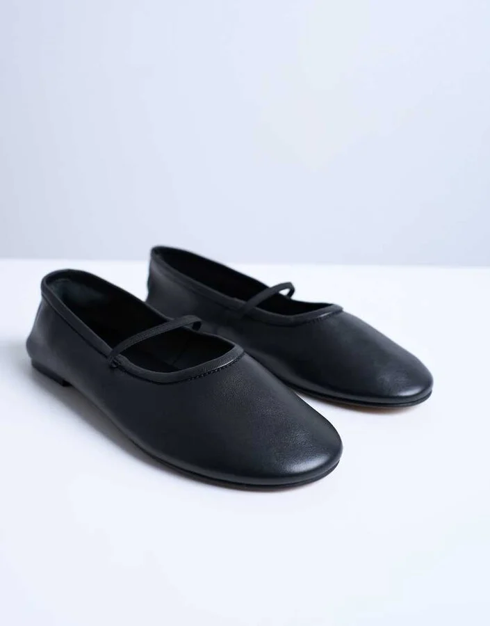 Topshop Brad leather ballerina flats with elastic strap in black