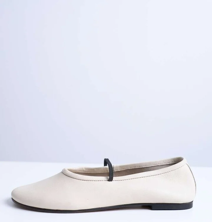 Topshop Brad leather ballerina flats with elastic strap in off white - Image 4