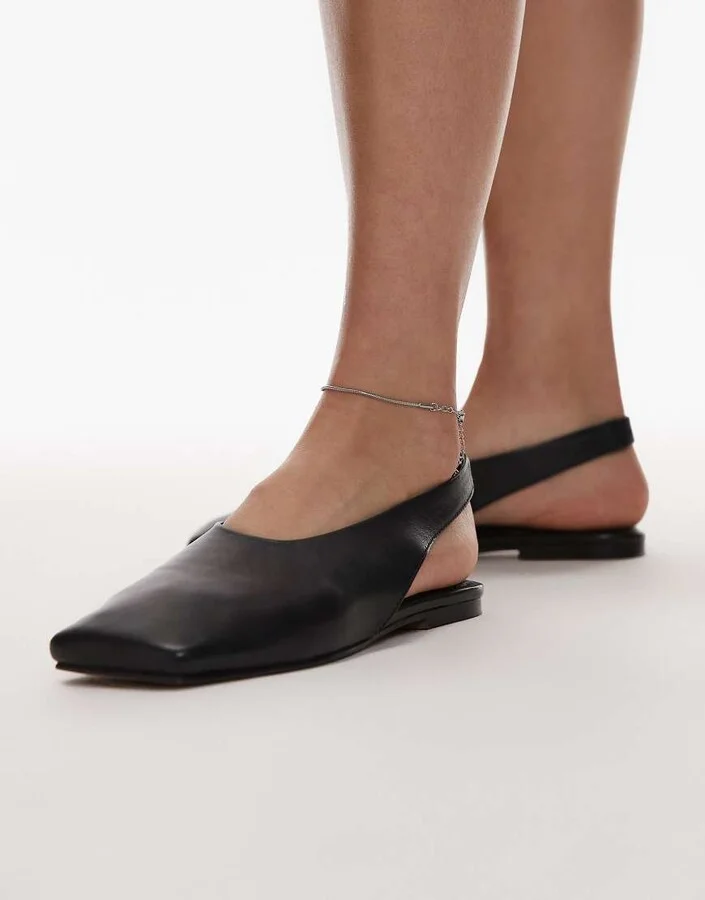 Topshop Brit leather slingback ballet flats in black