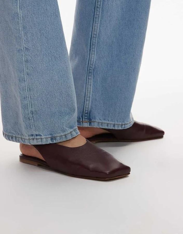 Topshop Brit leather slingback ballet flats in burgundy