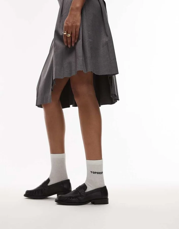 Topshop Carey leather loafers with ruched detail in black - Image 2