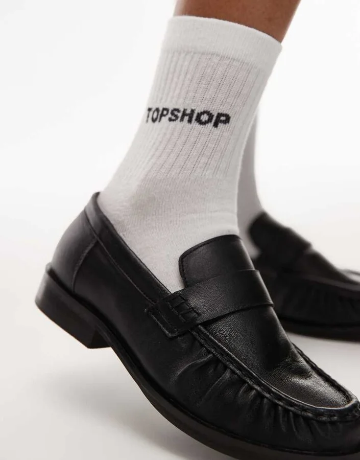 Topshop Carey leather loafers with ruched detail in black - Image 3