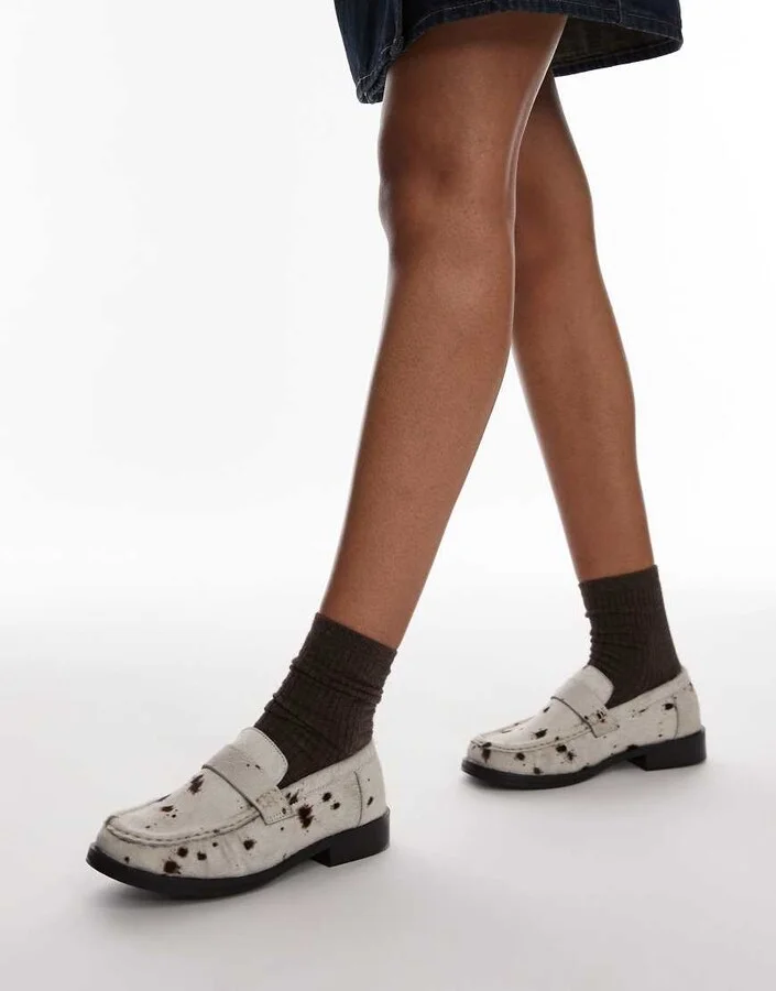 Topshop Carey pony leather loafers with ruched detail in cow - Image 2