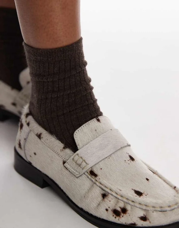 Topshop Carey pony leather loafers with ruched detail in cow - Image 3