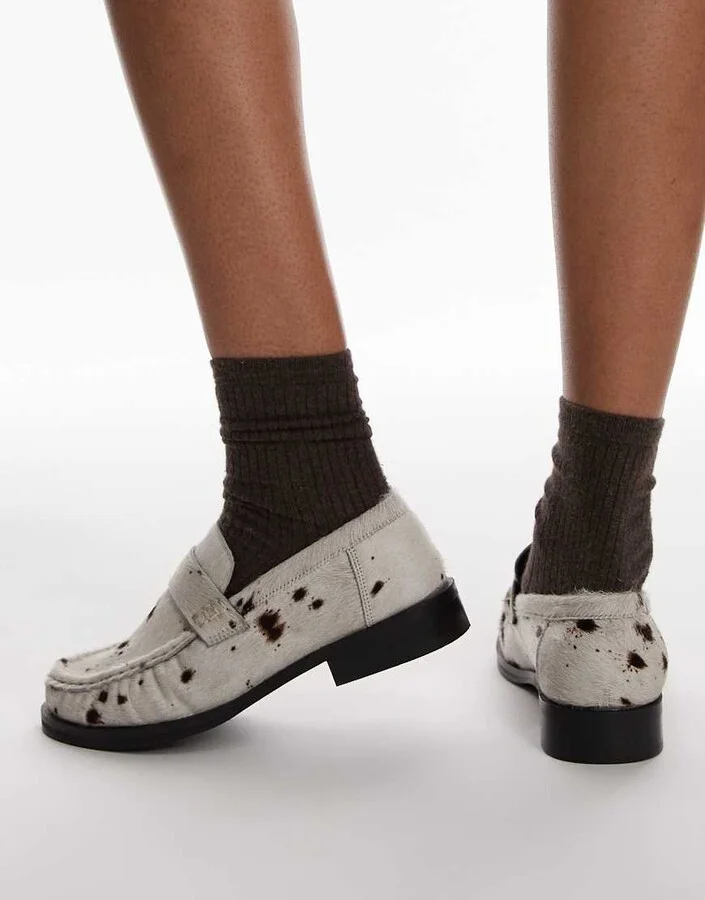 Topshop Carey pony leather loafers with ruched detail in cow - Image 4