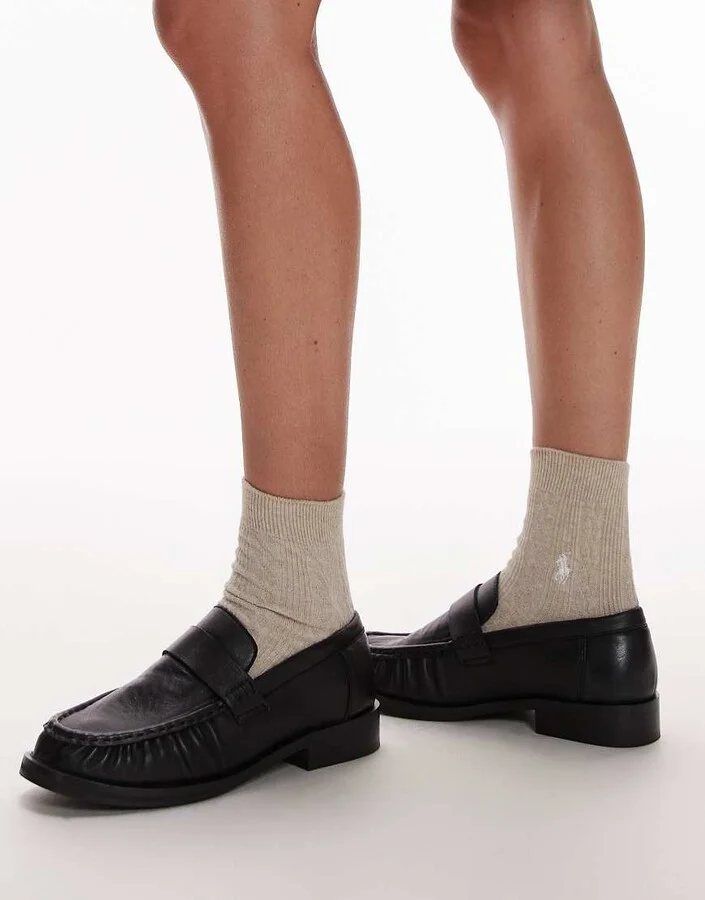 Topshop Carey real leather loafers with ruched detail in black