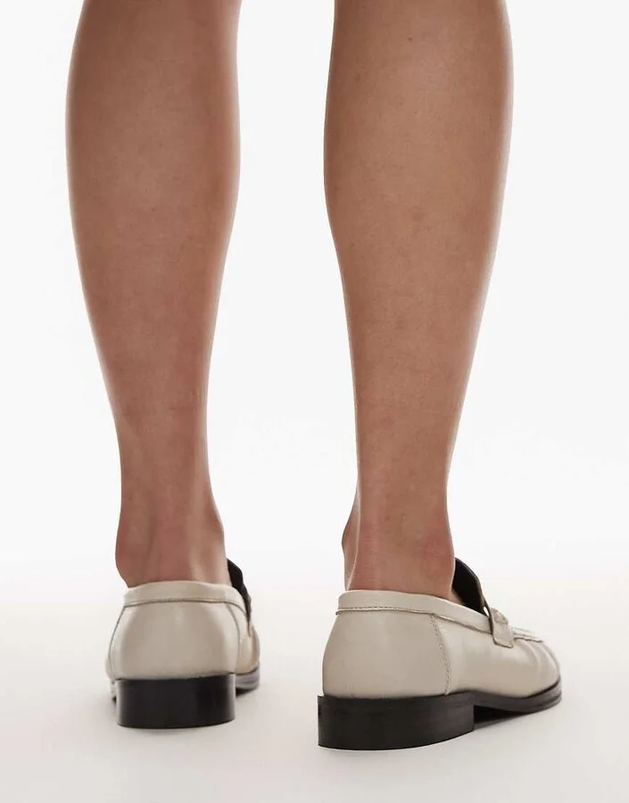 Topshop Carey real leather loafers with ruched detail in buttermilk - Image 2