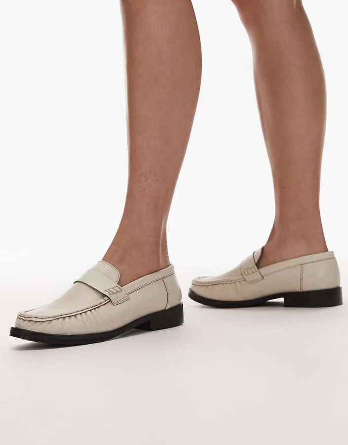 Topshop Carey real leather loafers with ruched detail in buttermilk
