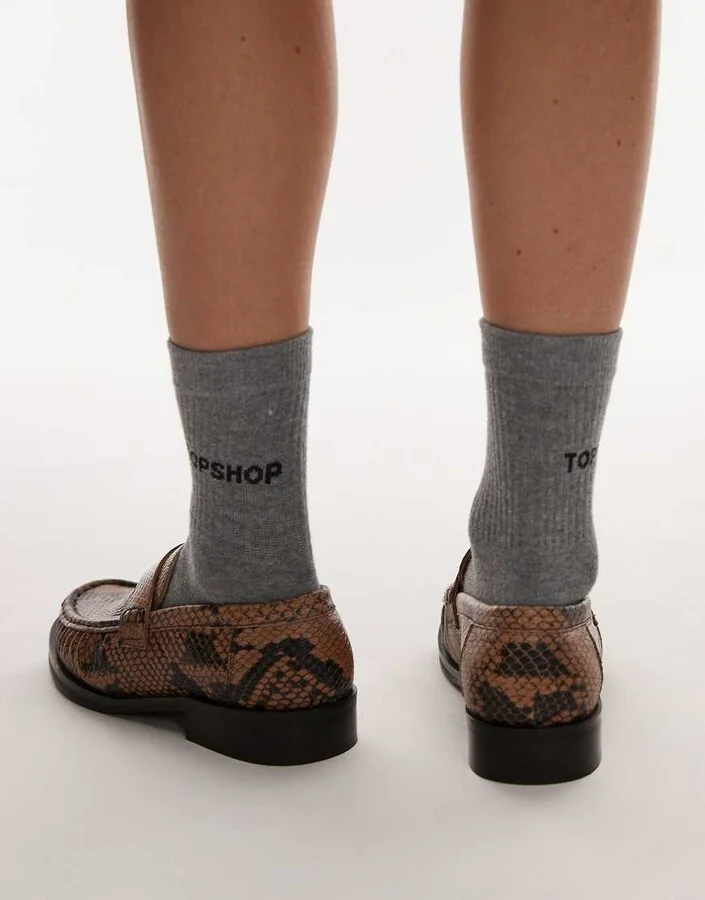 Topshop Carey real leather loafers with ruched detail in snake print - Image 4