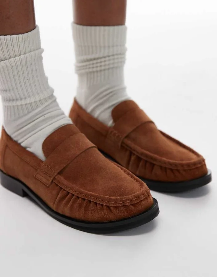Topshop Carey suede loafers with ruched detail in tan - Image 2