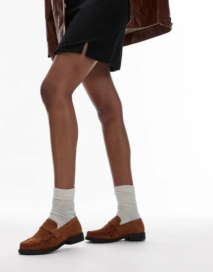 Topshop Carey suede loafers with ruched detail in tan - Image 3