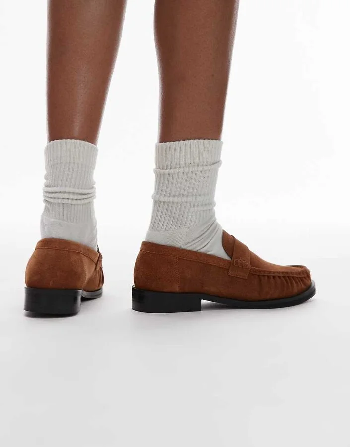 Topshop Carey suede loafers with ruched detail in tan - Image 4