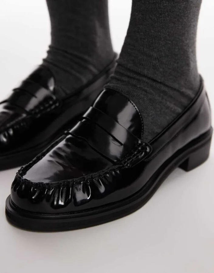 Topshop Carter loafers with ruched detail in black - Image 3