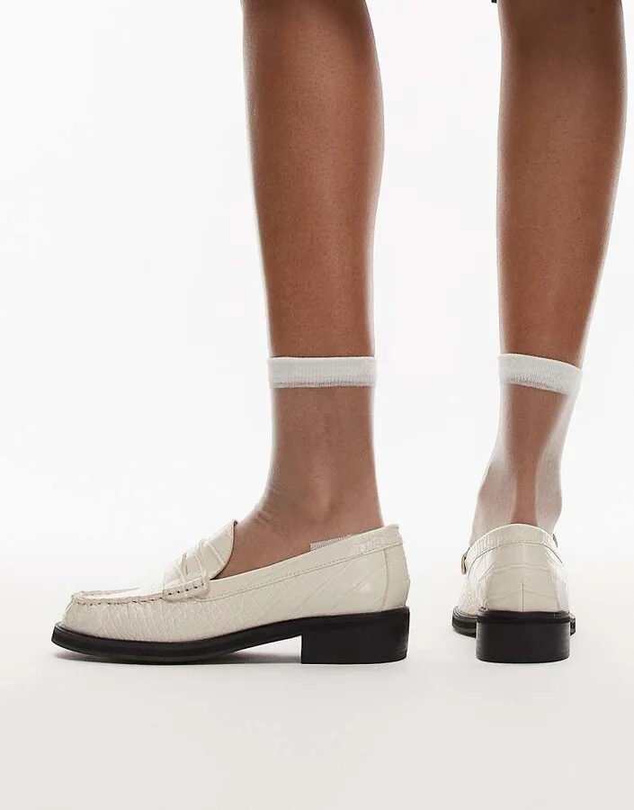Topshop Carter loafers with ruched detail in off white crocodile print - Image 2