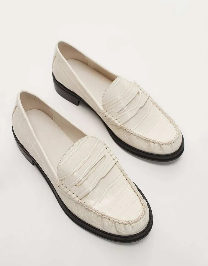 Topshop Carter loafers with ruched detail in off white crocodile print - Image 3
