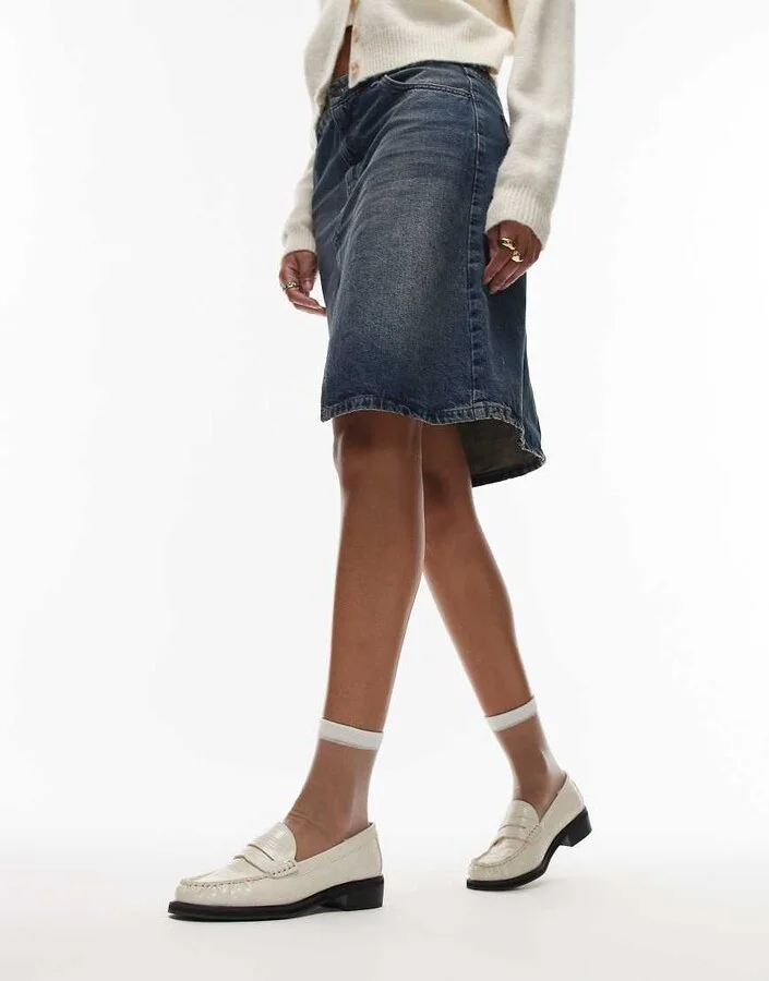 Topshop Carter loafers with ruched detail in off white crocodile print - Image 4