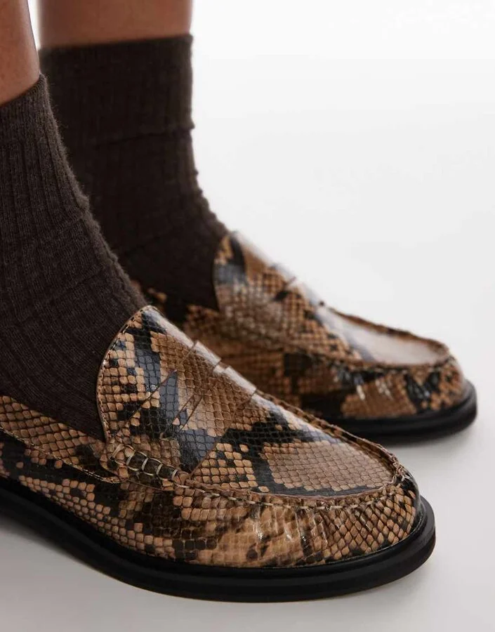 Topshop Carter loafers with ruched detail in snake print - Image 3