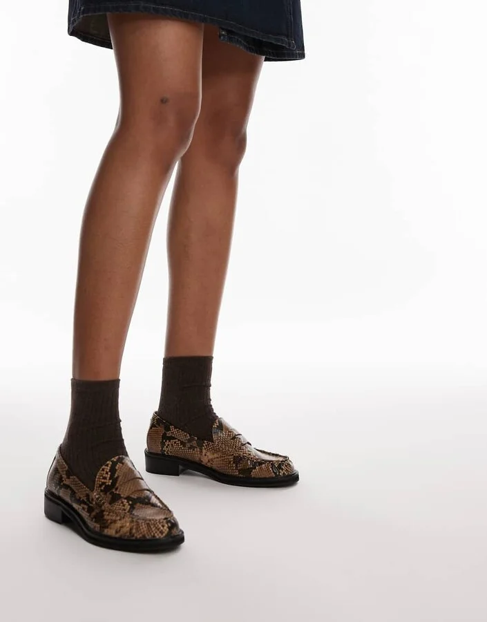 Topshop Carter loafers with ruched detail in snake print - Image 4