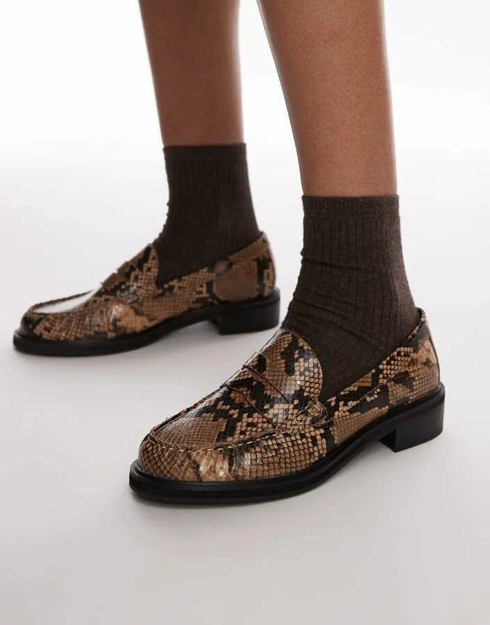 Topshop Carter loafers with ruched detail in snake print